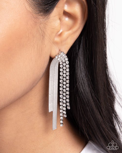 Paparazzi Dramatic Downpour White Earrings