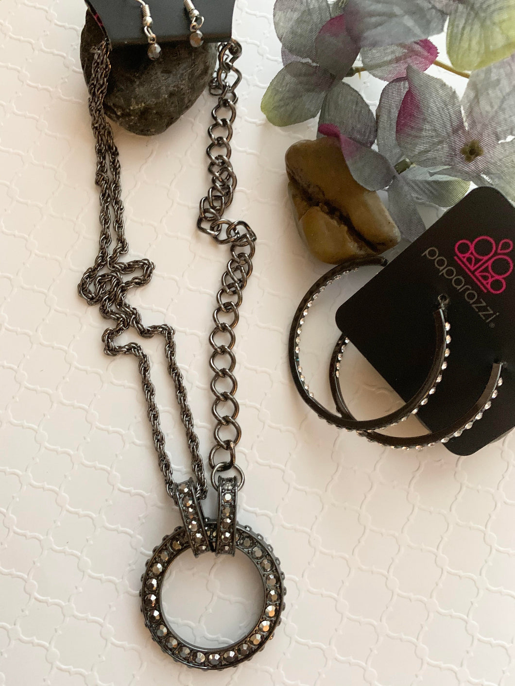 Necklace and Earring Rhinestone Set - Black